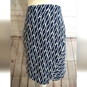 Ann Taylor LOFT Fitted Navy & White Midi Skirt sz small